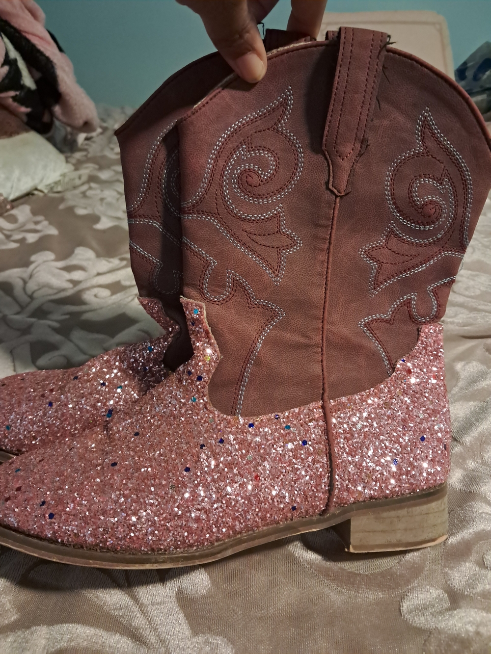 Pink Glitter Western Ankle Boots - Women's Cowgirl Style